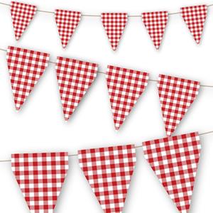 Bandeirolas Triangulares Xadrez Vermelho e Branco, 3 mt