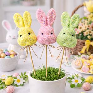 Cabeças Coelhos da Páscoa Coloridos para Decoração, 3 unid.