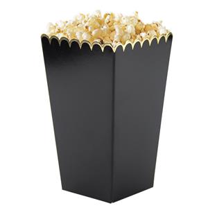 Caixas Pipocas Pretas com Rebordo Dourado, 8 unid.