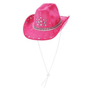 Chapéu de Cowgirl Rosa com Brilhantes e Ajustável