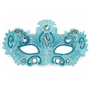 Mascarilha Veneziana Azul Rendada com Pedras Preciosas