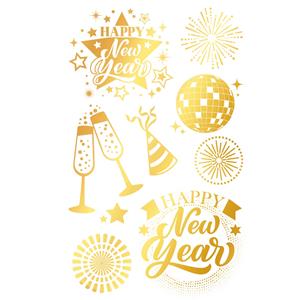 Tatuagens Adesivas Happy New Year Douradas