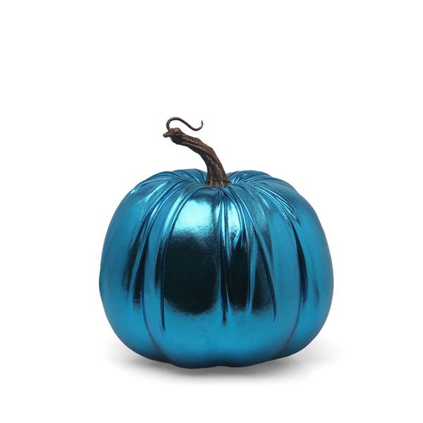 Abóbora Decorativa Azul Metalizado, 16 cm
