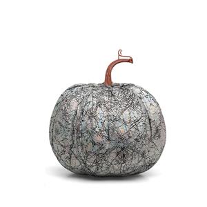 Abóbora Decorativa Prateada Iridescente com Detalhes Pretos, 16 cm