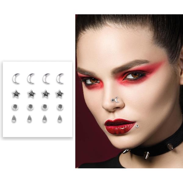 Adesivos Piercings Faciais Prateados