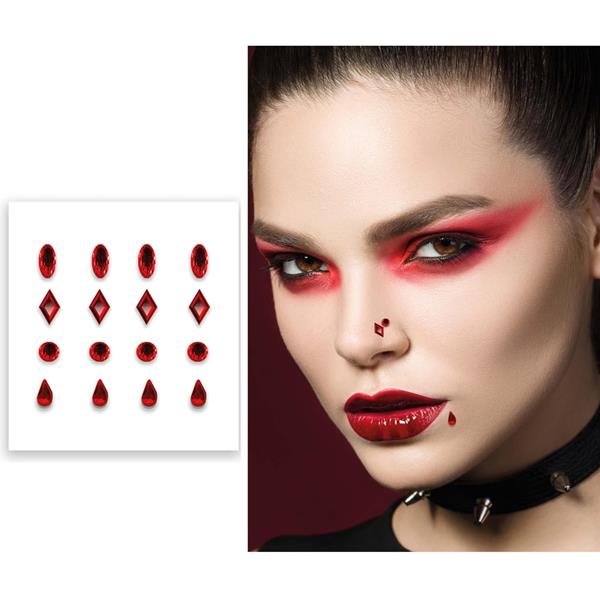 Adesivos Piercings Faciais Vermelhos