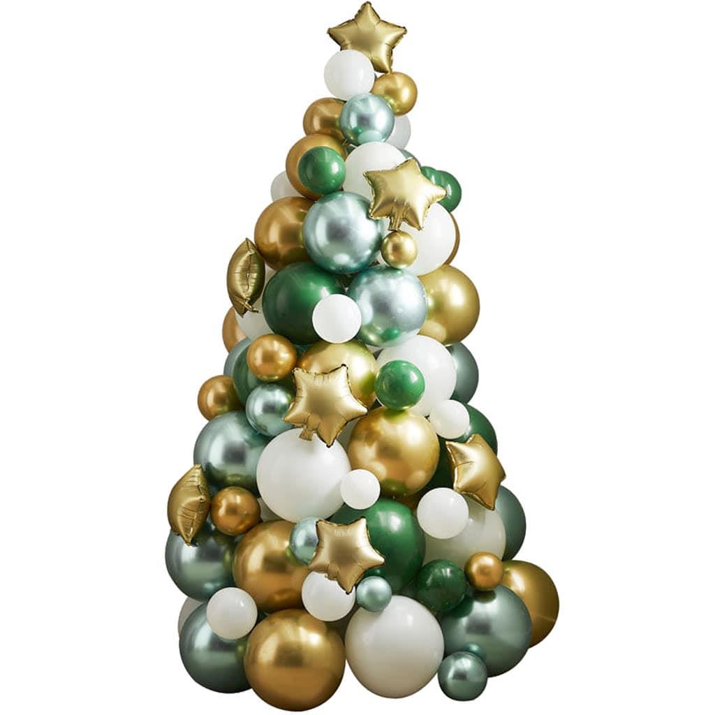 Árvore Natal de Balões Verde, Dourado e Branco 
