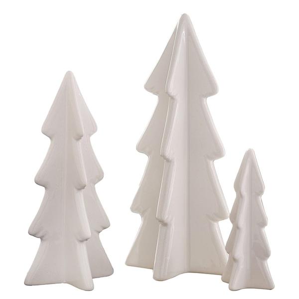 Árvores de Natal Brancas Decorativas em Cerâmica, 3 unid.