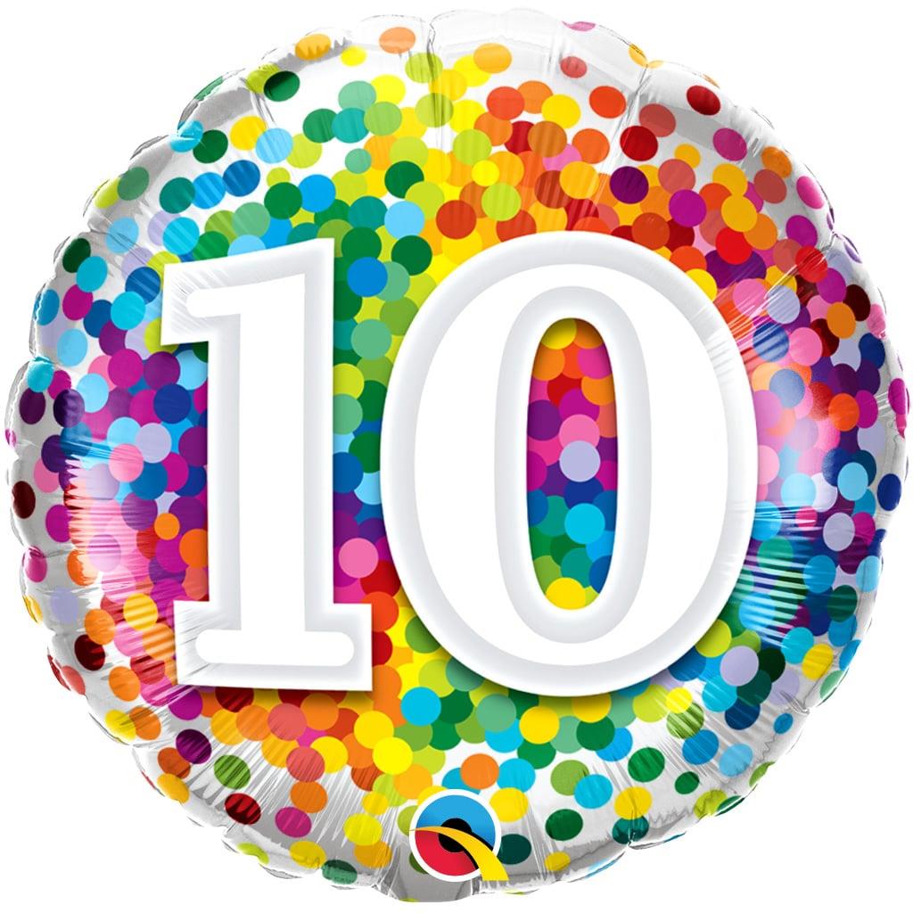 Balão 10 Anos com Bolinhas Coloridas Foil, 46 cm