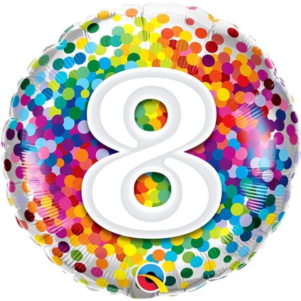 Balão 8 Anos com Bolinhas Coloridas Foil, 46 cm
