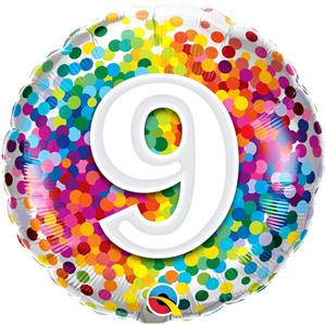 Balão 9 Anos com Bolinhas Coloridas Foil, 46 cm