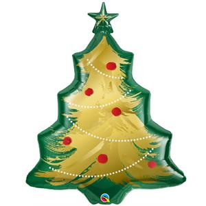 Balão Árvore de Natal Verde e Dourada SuperShape Foil, 1 mt