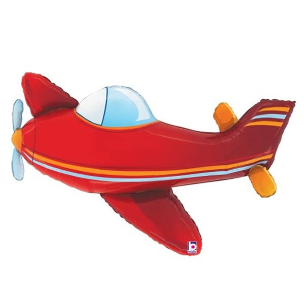 Balão Avião Vermelho com Riscas Super Shape Foil, 94 cm