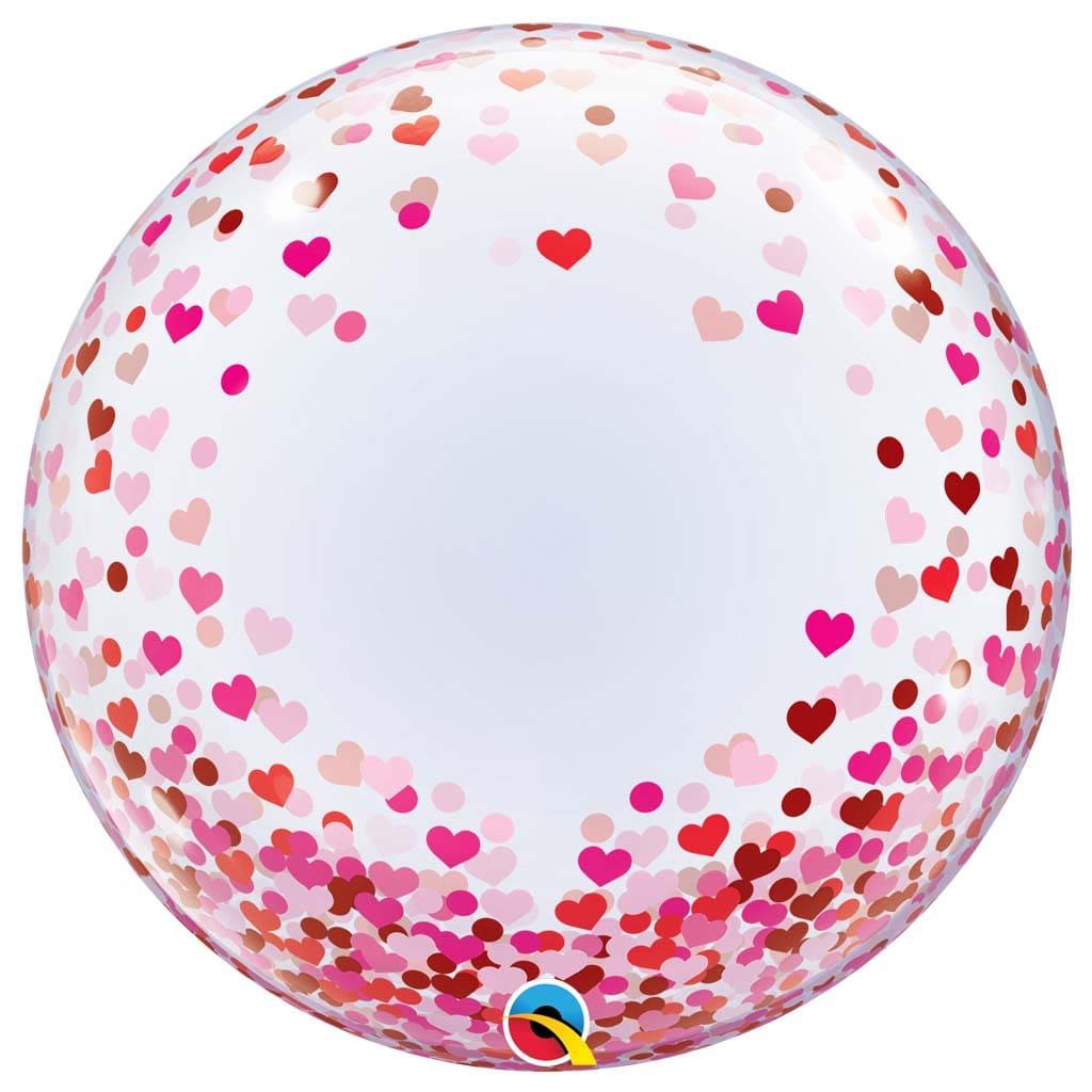 Balão Bubble Confetis Corações Rosa e Vermelhos, 61 cm