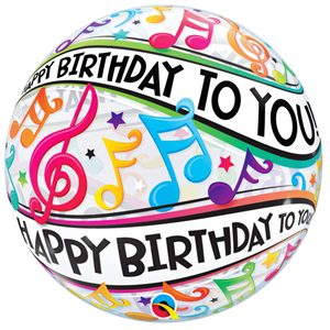Balão Bubble Happy Birthday com Notas Musicais, 56 cm