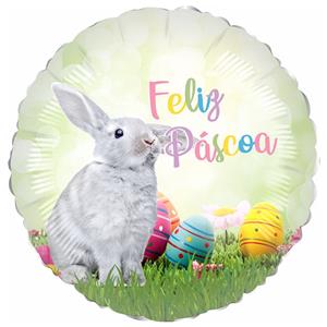 Balão Coelhinho Feliz Páscoa Foil, 45 cm