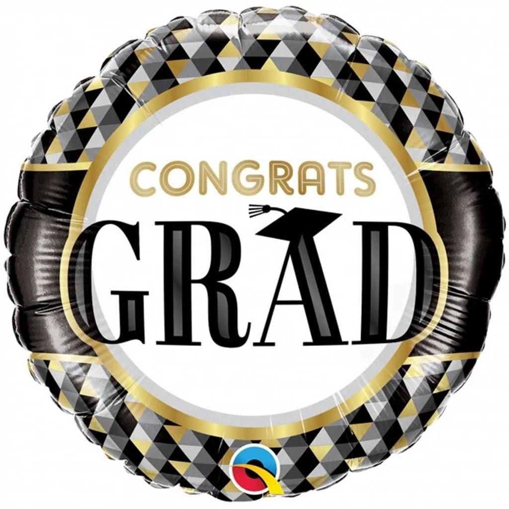 Balão Congrats Grad Preto e Dourado Foil, 46 cm