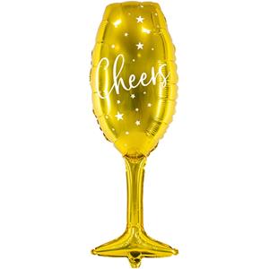 Balão Copo de Champanhe Cheers Dourado Foil, 80 cm