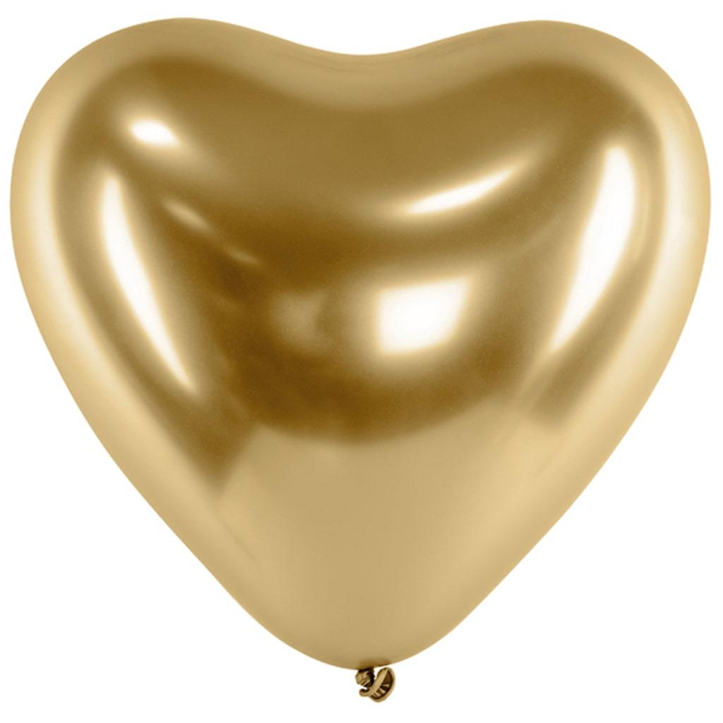 Balão Coração Cromado Dourado Látex, 30 cm