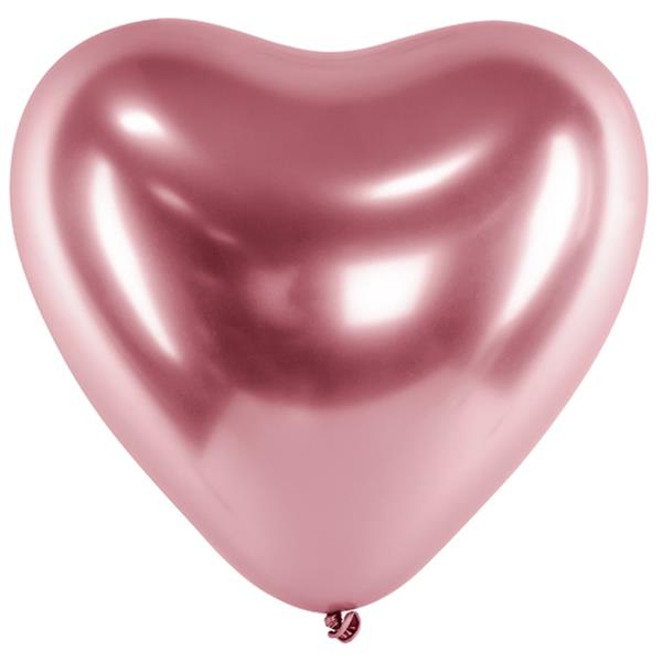 Balão Coração Cromado Rosa Látex, 30 cm