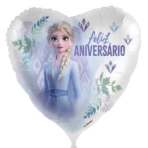 Balão Coração Feliz Aniversário Elsa Frozen Foil, 43 cm