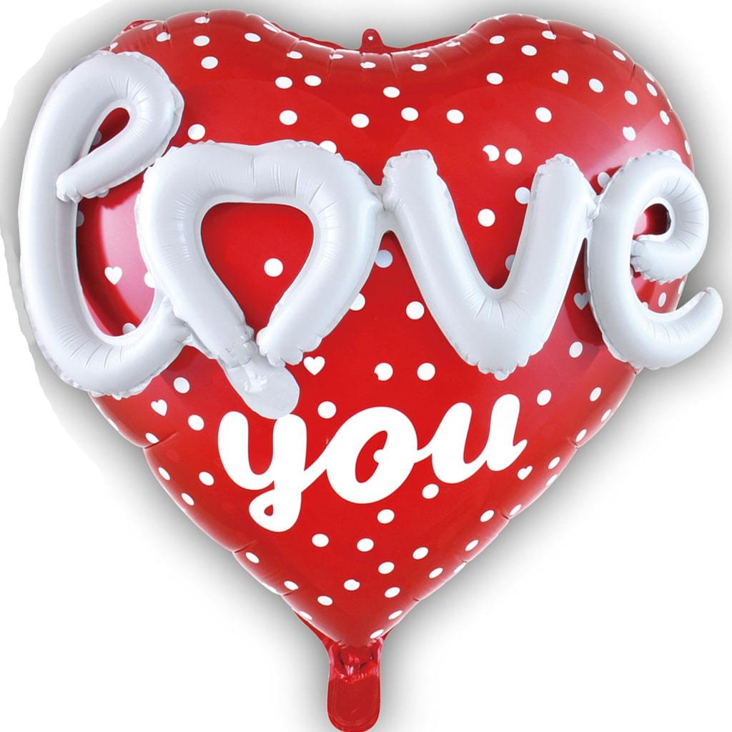 Balão Coração Love You Vermelho Foil com Relevo, 65 cm