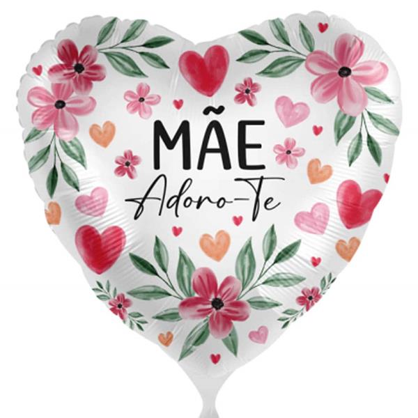 Balão Coração Mãe Adoro-te Floral Foil, 43 cm