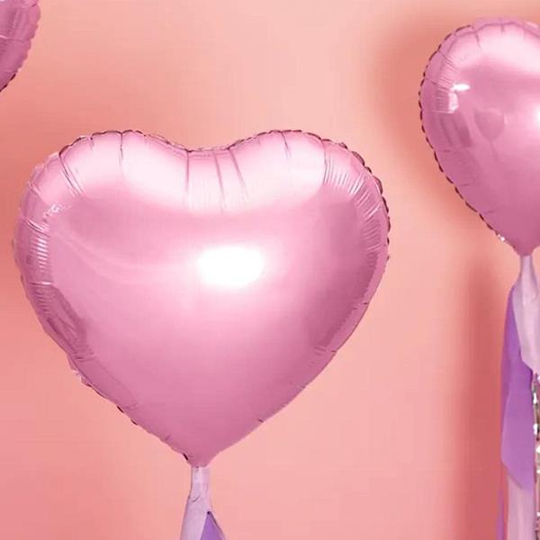 Balão Coração Rosa Claro Metalizado Foil, 45 cm
