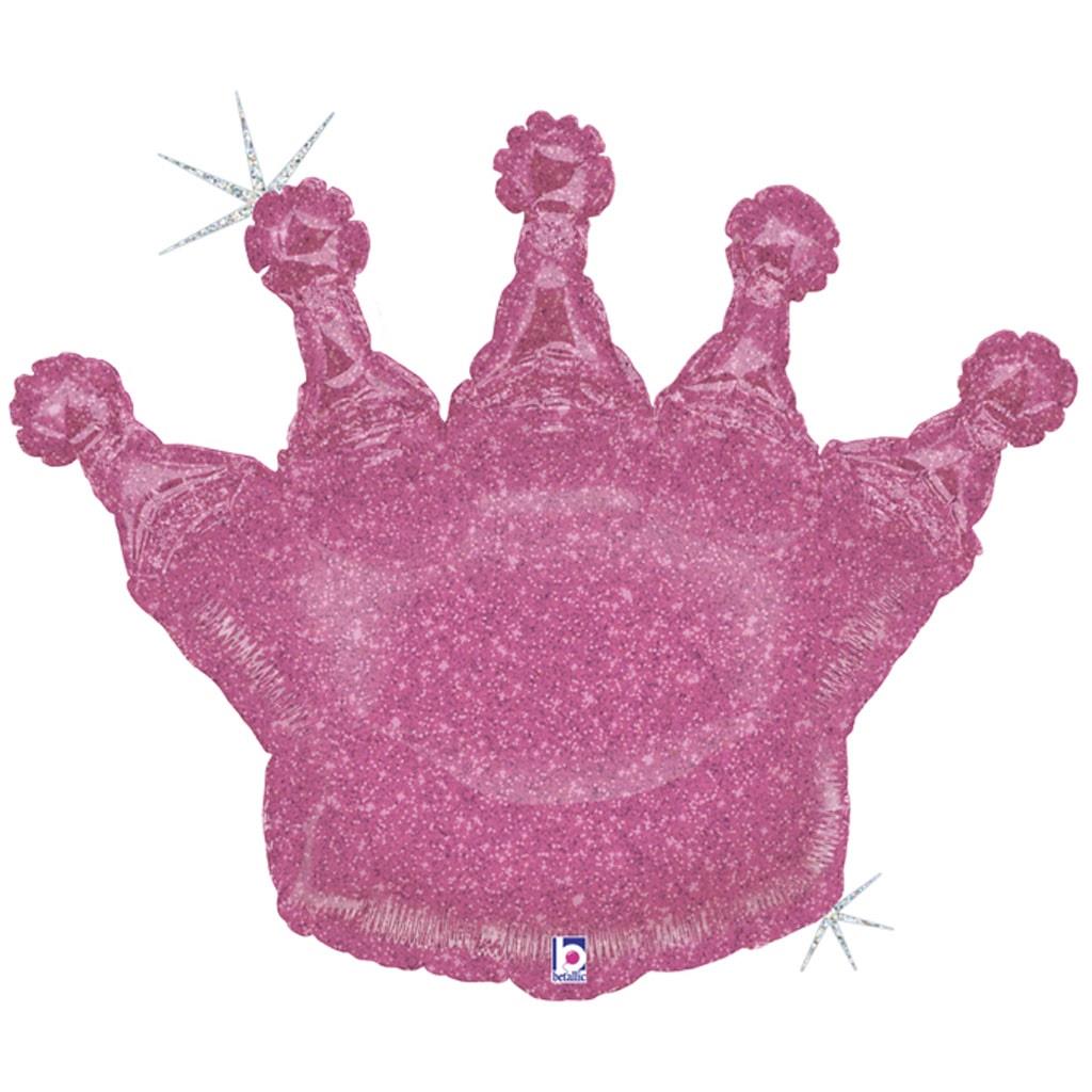 Balão Coroa Rosa Glitter Super Shape Foil, 91 cm