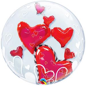 Balão Double Bubble Corações, 61 cm