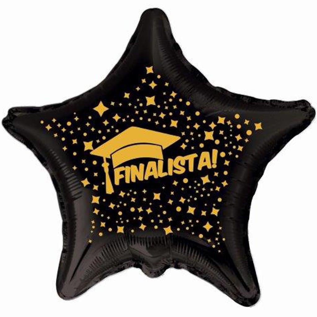 Balão Estrela Finalista Preto e Dourado Foil, 45 cm