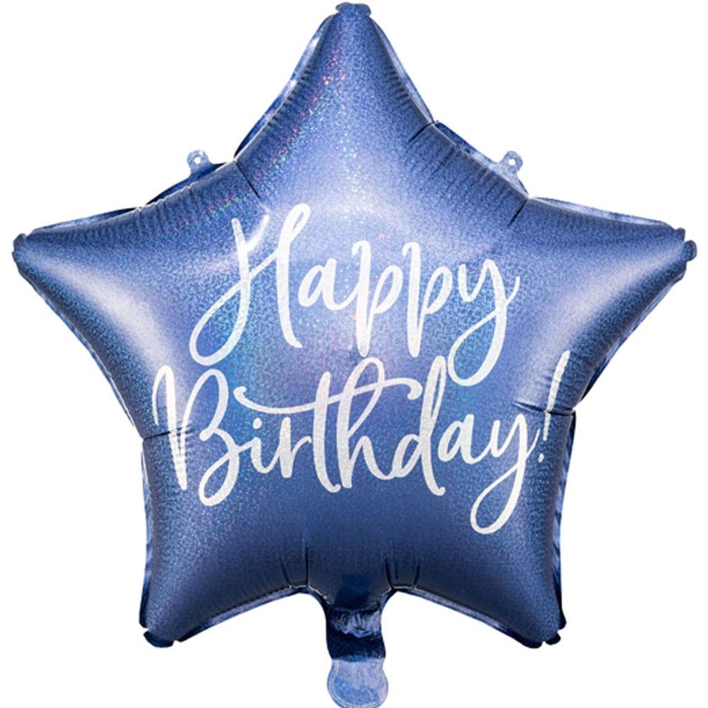 Balão Estrela Happy Birthday Azul com Glitter Foil, 40 cm