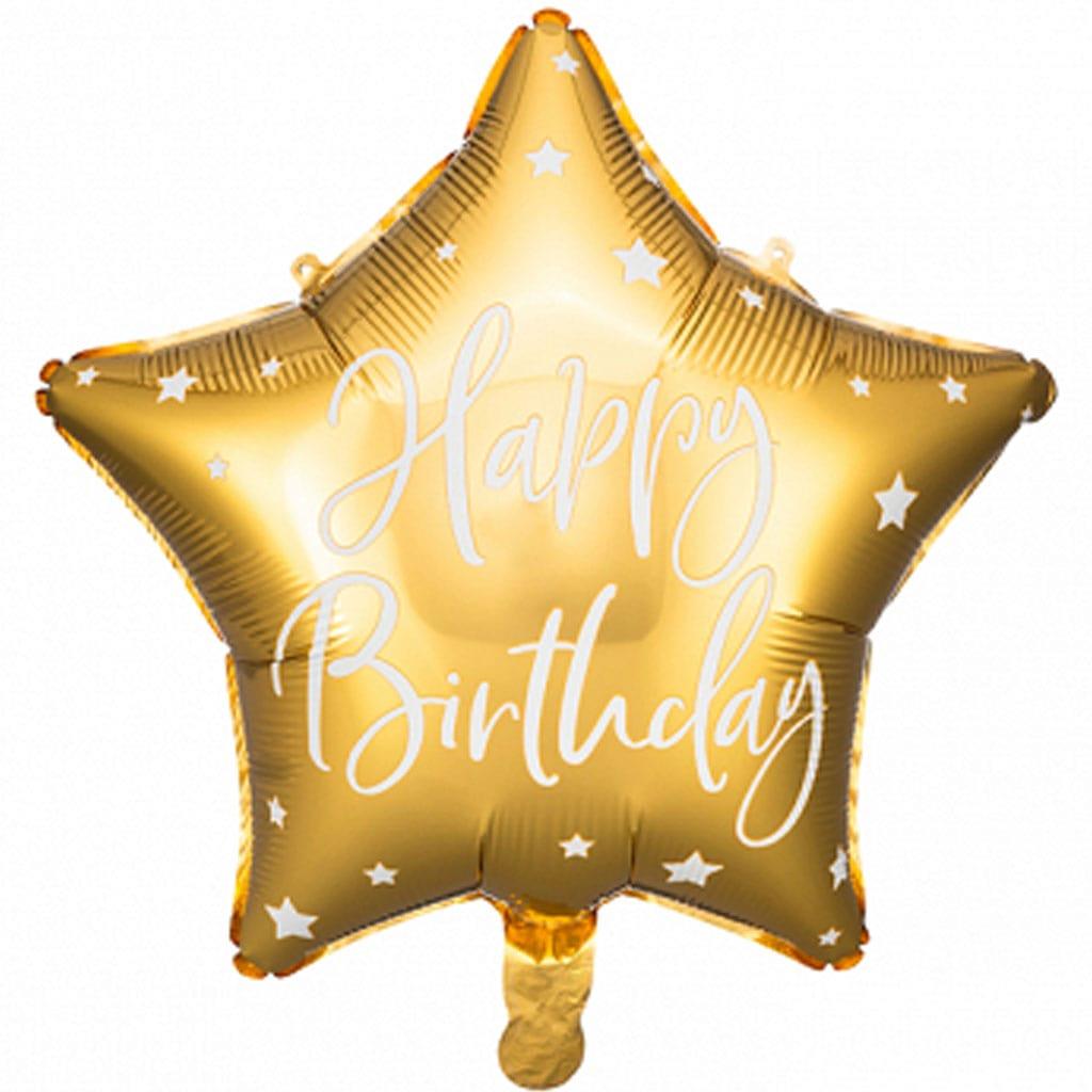 Balão Estrela Happy Birthday Dourado Foil, 40 cm
