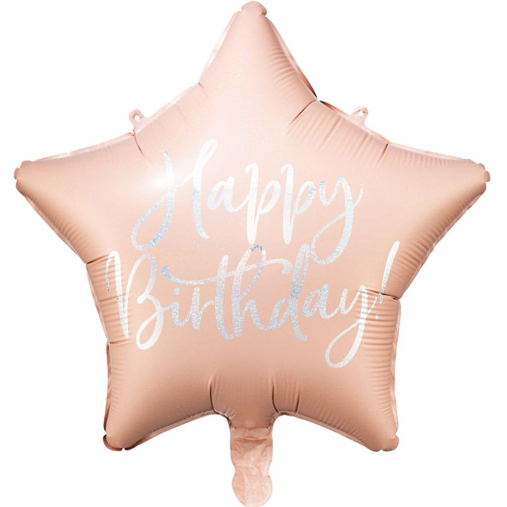 Balão Estrela Happy Birthday Rosa Gold com Glitter Foil, 40 cm
