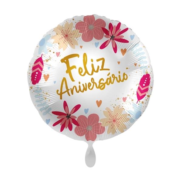 Balão Feliz Aniversário Florido Foil, 43 cm