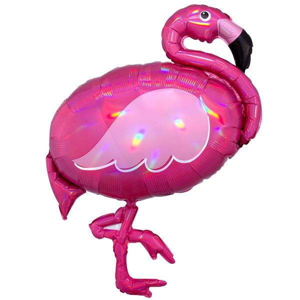 Balão Flamingo Holográfico Super Shape Foil, 83 cm