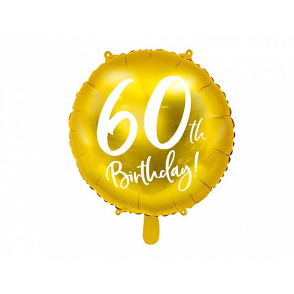 Balão Foil 60 Anos Dourado, 45 Cm