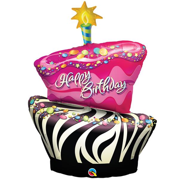 Balão Foil Cake Zebra Happy Birthday