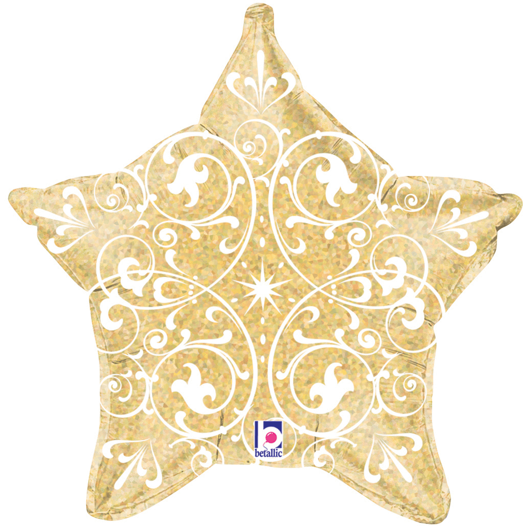 Balão Foil Estrela Dourada com Filigrana, 53 Cm