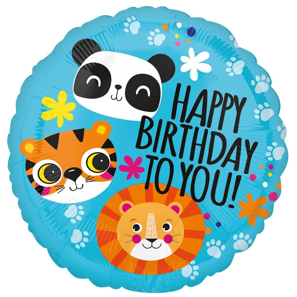 Balão Foil Happy Birthday Animais da Selva, 43 cm