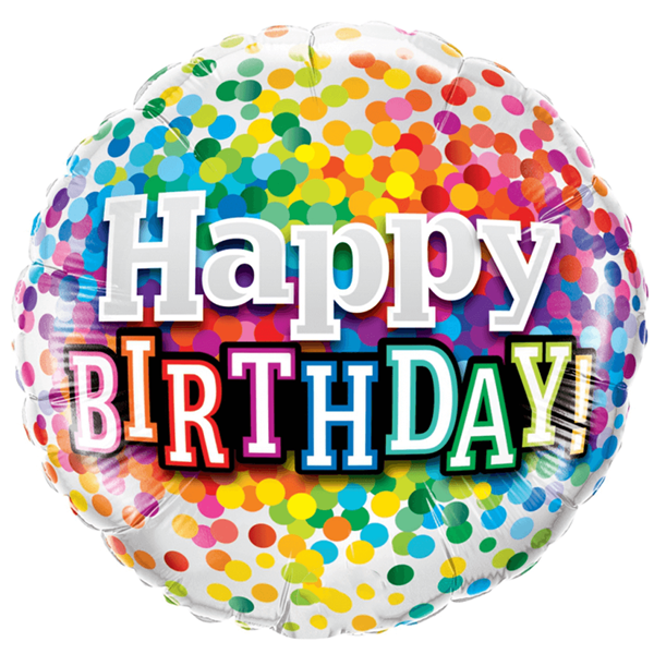 Balão Foil Happy Birthday com Bolinhas Coloridas, 46 cm