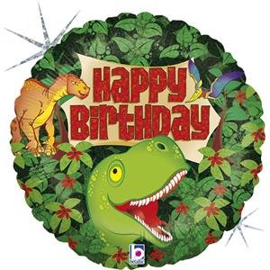 Balão Foil Happy Birthday Dinossauro Holográfico, 46 cm
