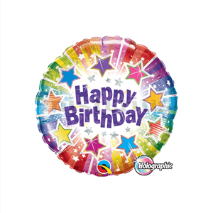 Balão Foil Happy Birthday Estrelas Multicor, 22 Cm