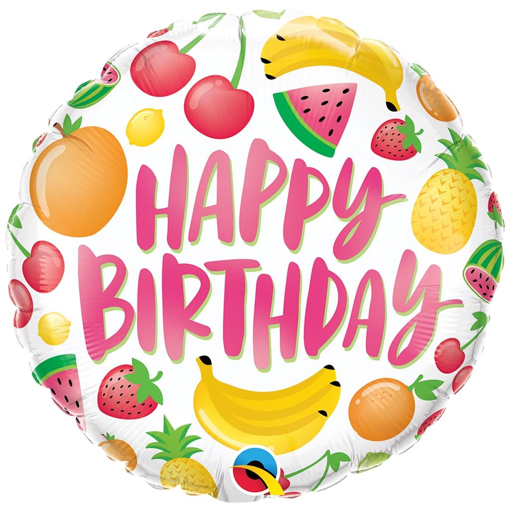 Balão Foil Happy Birthday Frutas, 46 cm