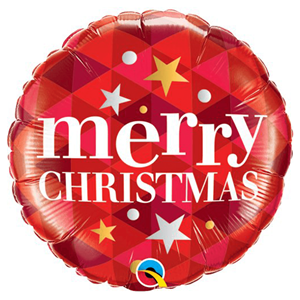 Balão Foil Merry Christmas Vermelho com Estrelas, 46 cm