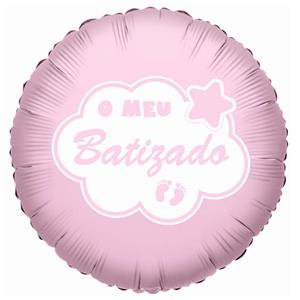 Balão Foil O Meu Batizado Rosa, 46 cm