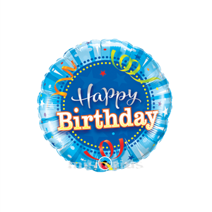 Balão Foil Redondo Happy Birthday Azul, 22 Cm