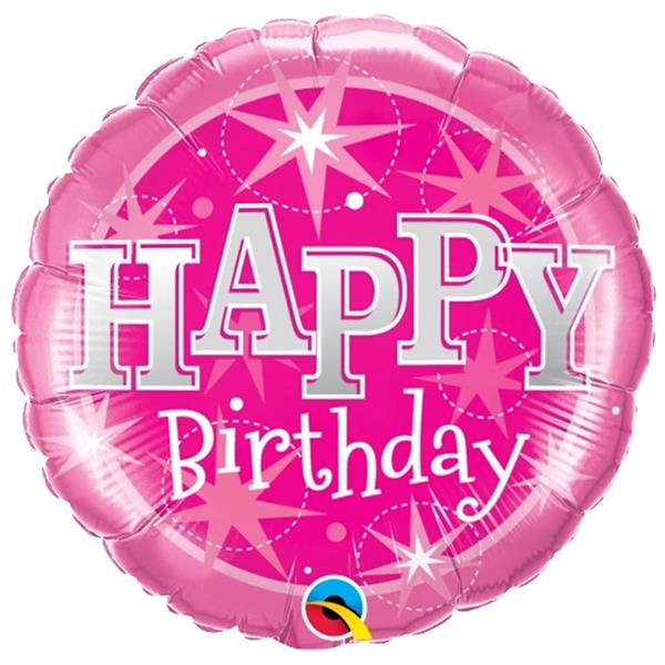 Balão Redondo Happy Birthday Cor de Rosa Foil, 46 cm