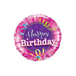 Balão Foil Redondo Happy Birthday Rosa, 22 Cm