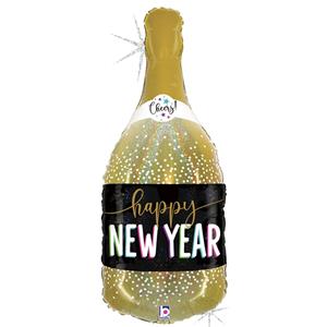 Balão Garrafa Champanhe Happy New Year Supershape Foil, 91 cm